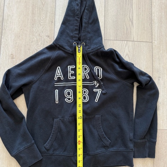 Y2K Aeropostale Aero 1987 NYC Full-Zip Black Drawstring Hoodie Women Medium EUC - Picture 8 of 13